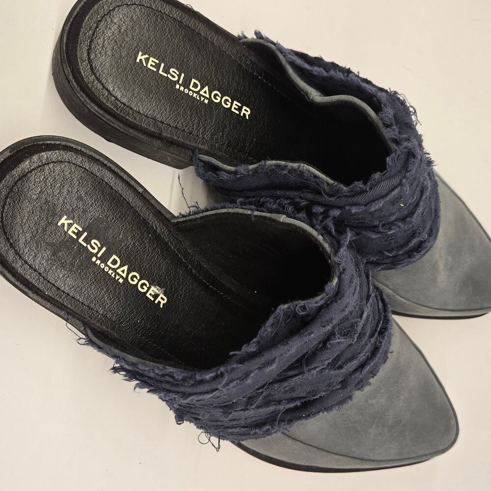 Kelsi Dagger Brooklyn Alder Leather Flat Slide-on Mule with Textile Trim, Sz 8.5